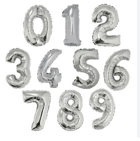 GLOBO NUMERO METALIZADO PLATEADO 14" x 5 UNIDADES   [2]